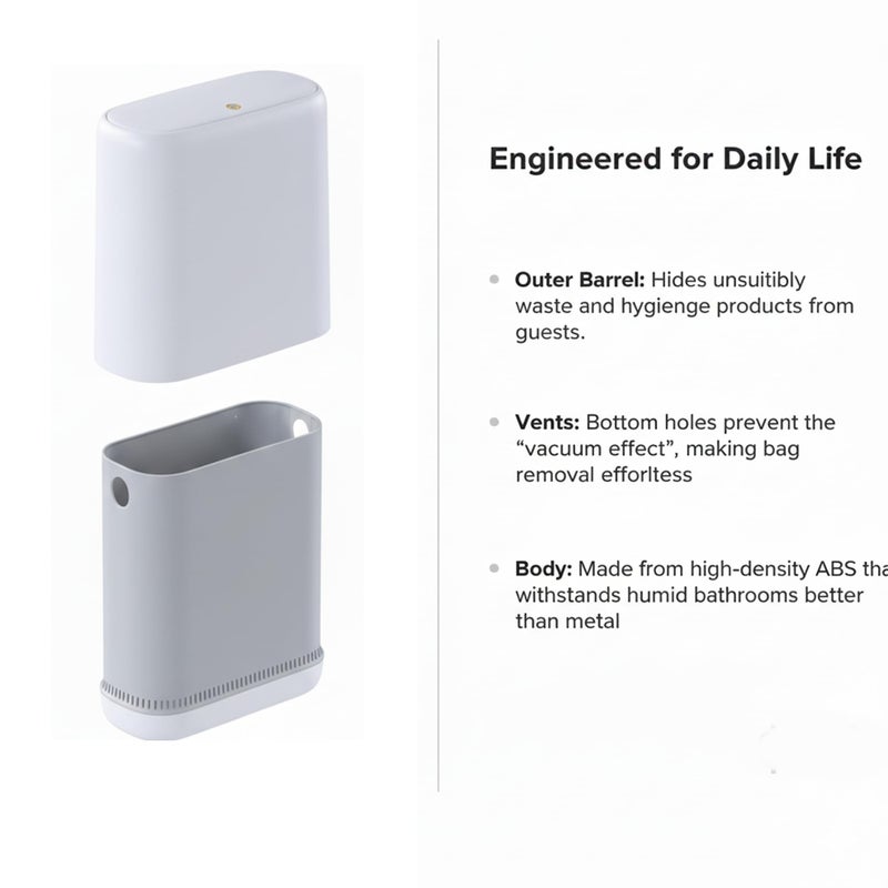 MOPALL Dog Proof Trash Can with Lid, 3.3 Gallon Slim Bathroom Garbage Bin with Inner Bucket, Fits Standard 4 Gallon Bags, Odor Sealing Diaper Pail for Nursery, Modern White Waste Basket, 6.9" Wide - Image 4