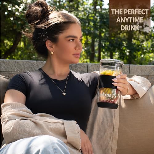 Tupkee 20 oz Double Wall Glass Tumbler With Lid – All Glass Hand Blown Reusable Insulated Travel Mug - For Coffee, Tea, Boba, Iced Coffee, and Smoothie Cup To Go – Black - Image 5