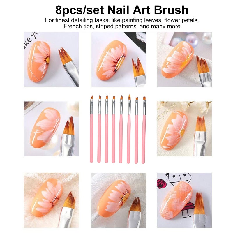 8Pcs Nail Art Brush DIY Petal Flower Painting Pen Gradient Acrylic Painting Brush Set Manicure Tools for Girls - Image 4
