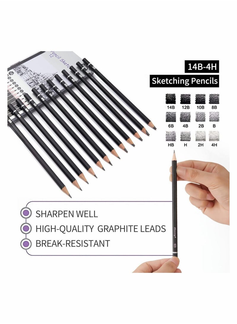 Y&D Professional Drawing Sketching Pencil Set - 12 Pack Art Sketch Pencils, Graphite Pencils(14B 4H), Ideal for Drawing, Pencils and Shading, Back to School Supplies  - Image 2