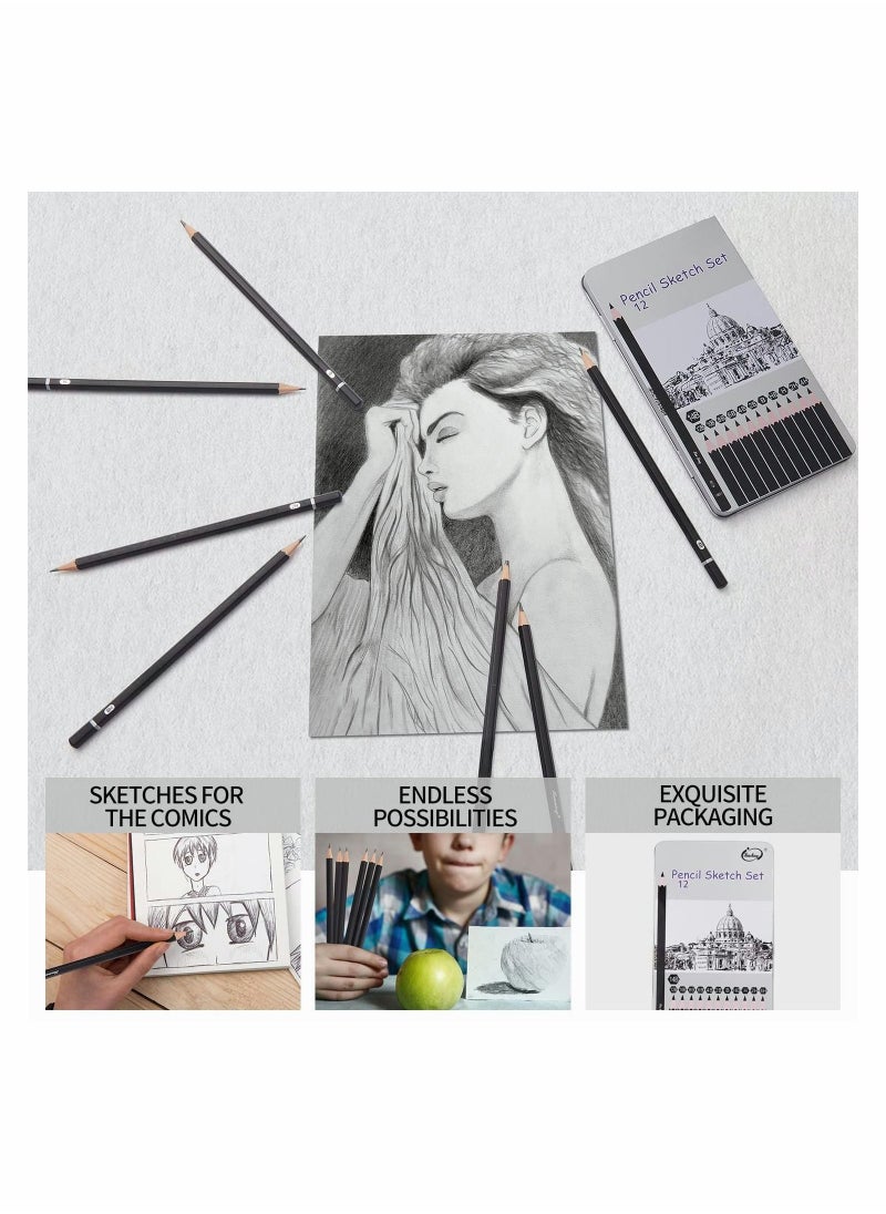 Y&D Professional Drawing Sketching Pencil Set - 12 Pack Art Sketch Pencils, Graphite Pencils(14B 4H), Ideal for Drawing, Pencils and Shading, Back to School Supplies  - Image 4