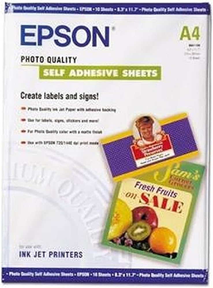 Epson Photo Quality Self-Adhesive Sheets (8.3X11.7 Inches  10 Sheets) (S041106) White - Image 1