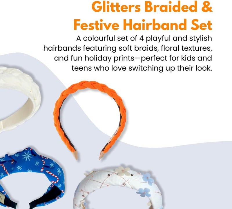 Glitters Festive Headband Set - 4 Pack Premium Hair Accessories with Holiday Prints and Floral Textures - Image 2