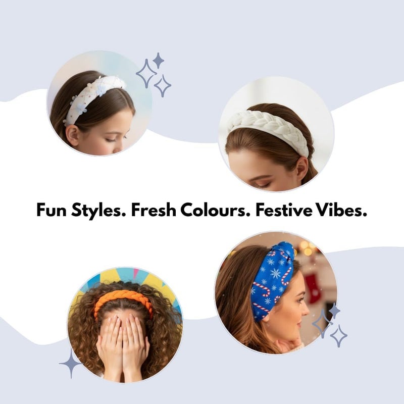 Glitters Festive Headband Set - 4 Pack Premium Hair Accessories with Holiday Prints and Floral Textures - Image 3