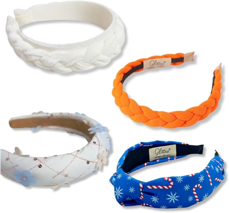 Glitters Festive Headband Set - 4 Pack Premium Hair Accessories with Holiday Prints and Floral Textures - Image 1