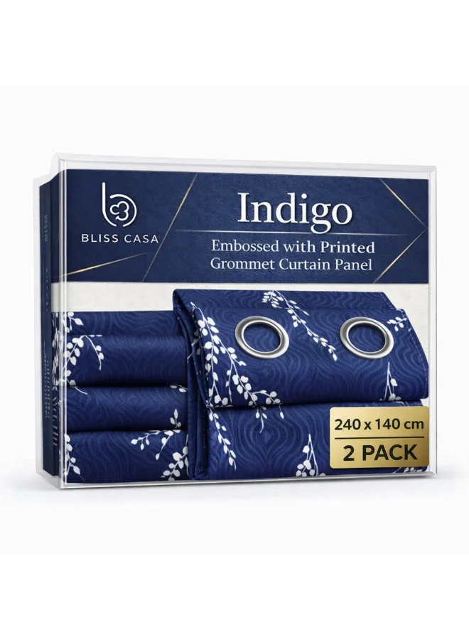 Bliss Casa Bliss Casa Indigo Window Curtains 2 Pack 240 x 140 cm – Solid Eyelet Curtains for Bedroom & Living Room – Premium Fabric Home Drapes