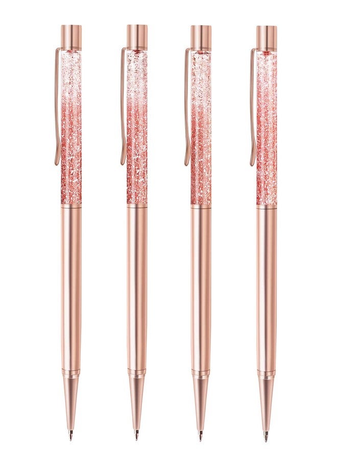 ZZTX 4 Pcs Rose Gold Ballpoint Pens Metal Pen Cute Bling Dynamic Liquid Sand Pen With Refills Black Ink Office Supplies Gift Pens For Christmas Wedding Birthday - Image 1