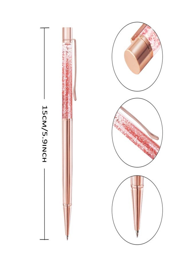 ZZTX 4 Pcs Rose Gold Ballpoint Pens Metal Pen Cute Bling Dynamic Liquid Sand Pen With Refills Black Ink Office Supplies Gift Pens For Christmas Wedding Birthday - Image 2