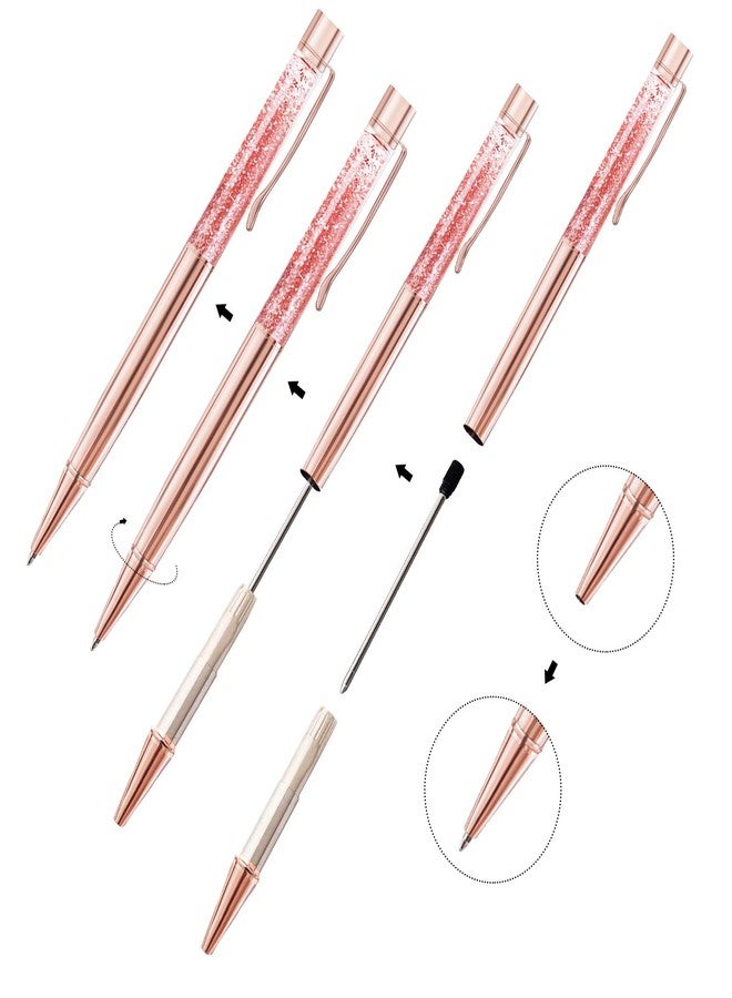 ZZTX 4 Pcs Rose Gold Ballpoint Pens Metal Pen Cute Bling Dynamic Liquid Sand Pen With Refills Black Ink Office Supplies Gift Pens For Christmas Wedding Birthday - Image 3