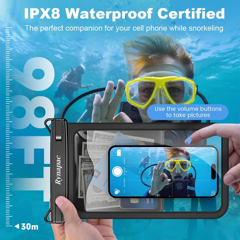 Rynapac [Up to 10"] Large Waterproof Phone Pouch Bag - 2 Pack IPX8 Waterproof Phone Case for iPhone 17 16 15 Pro Max Galaxy S26 S25 Ultra, Touchscreen & Underwater Photography, Beach Cruise Travel Essentials - Image 2