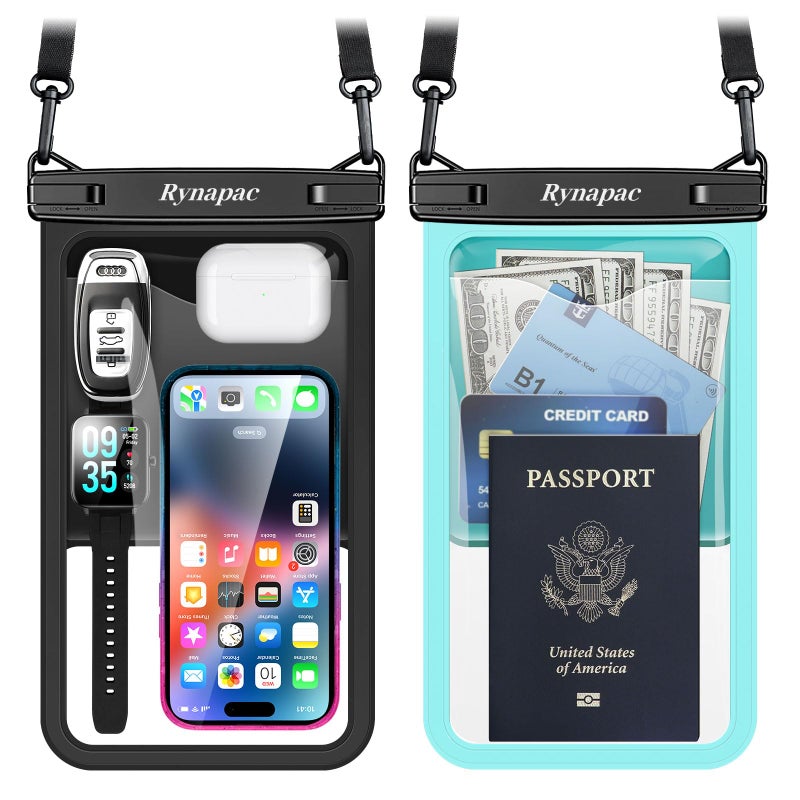 Rynapac [Up to 10"] Large Waterproof Phone Pouch Bag - 2 Pack IPX8 Waterproof Phone Case for iPhone 17 16 15 Pro Max Galaxy S26 S25 Ultra, Touchscreen & Underwater Photography, Beach Cruise Travel Essentials - Image 1