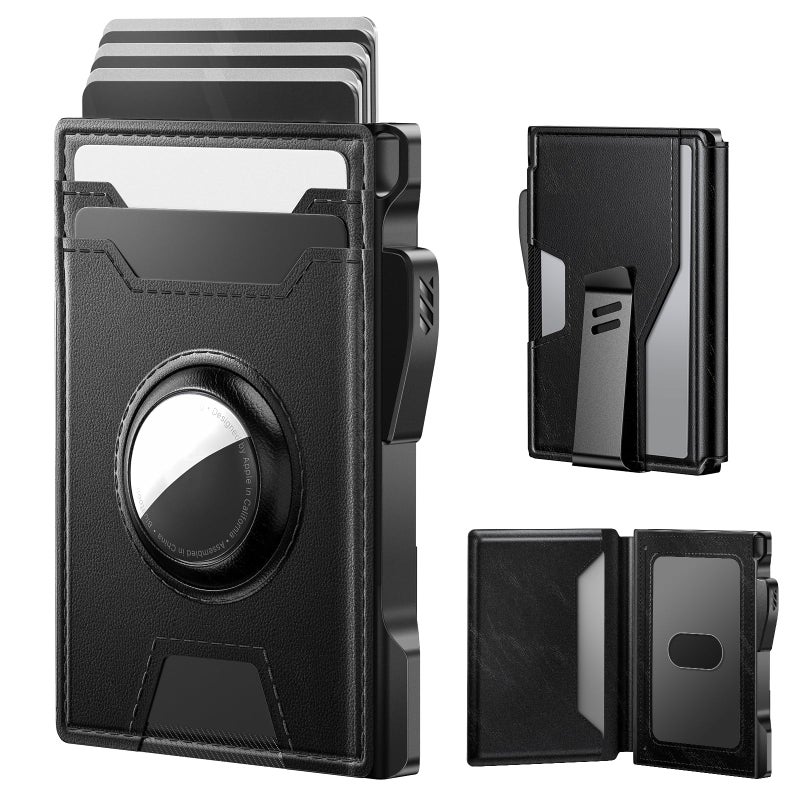 typecase AirTag Wallet for Men: Compatible with Apple AirTag (1st & 2nd Generation), RFID Blocking, Genuine Leather, Slim & Minimalist Design,13 Cards Capacitiy | ID Window | Money Clip (Black) - Image 1
