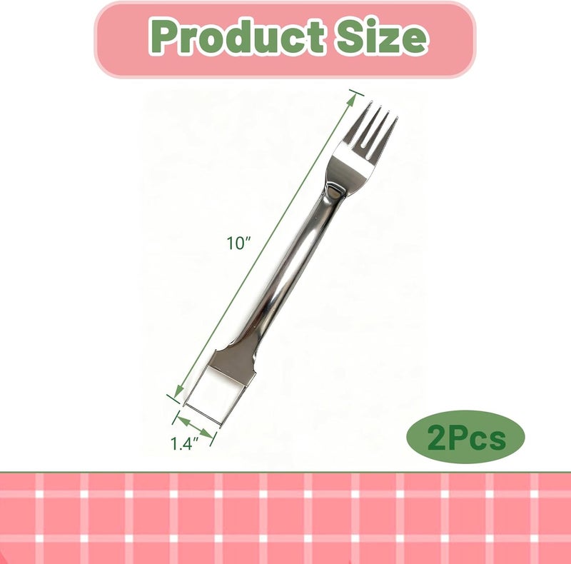 Pesilo 2Pcs Watermelon Fork Slicer Cutter, 2-in-1 Stainless Steel Fruit Watermelon Slicer, Portable Melon Cutter Knife Tool with Grip Handle for Home Party Camping Kitchen Gadget - Image 2