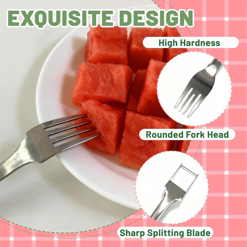 Pesilo 2Pcs Watermelon Fork Slicer Cutter, 2-in-1 Stainless Steel Fruit Watermelon Slicer, Portable Melon Cutter Knife Tool with Grip Handle for Home Party Camping Kitchen Gadget - Image 3
