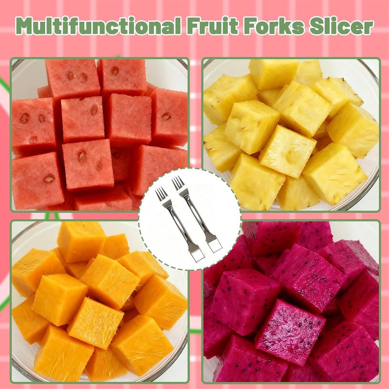 Pesilo 2Pcs Watermelon Fork Slicer Cutter, 2-in-1 Stainless Steel Fruit Watermelon Slicer, Portable Melon Cutter Knife Tool with Grip Handle for Home Party Camping Kitchen Gadget - Image 5