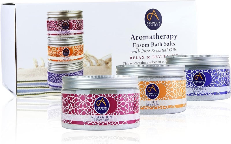 Absolute Aromas Relax Revitalise Epsom Bath Salts Gift Set 3 x 300g Lavender Detox and Relaxation Magnesium Sulphate Infused with 100 Pure Essential Oils