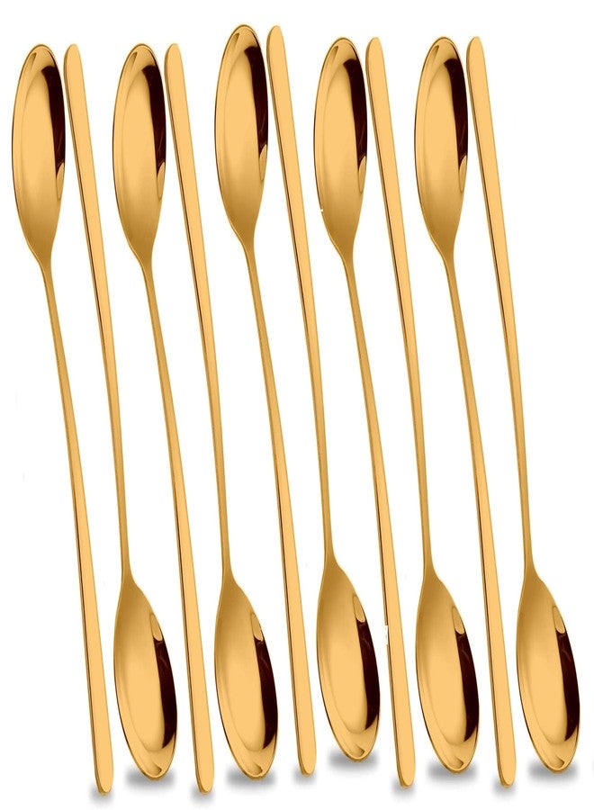 KOOSHLO Dinner Spoons Set Stainless Steel Spoons for Home, Kitchen or Restaurant Tablespoons Dinner, Large and Heavy Duty Round Spoons (Gold, 10) - Image 1