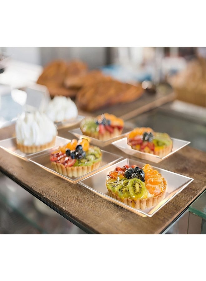 Exquisite Mini Disposable Appetizer Plates - 100 Pack 2.95 In. x 2.95 in. Crystal Clear Plastic Dessert Plates - Elegant Design for Weddings, Birthdays, and Formal Parties - Stackable and Convenient - BPA Free - Image 5
