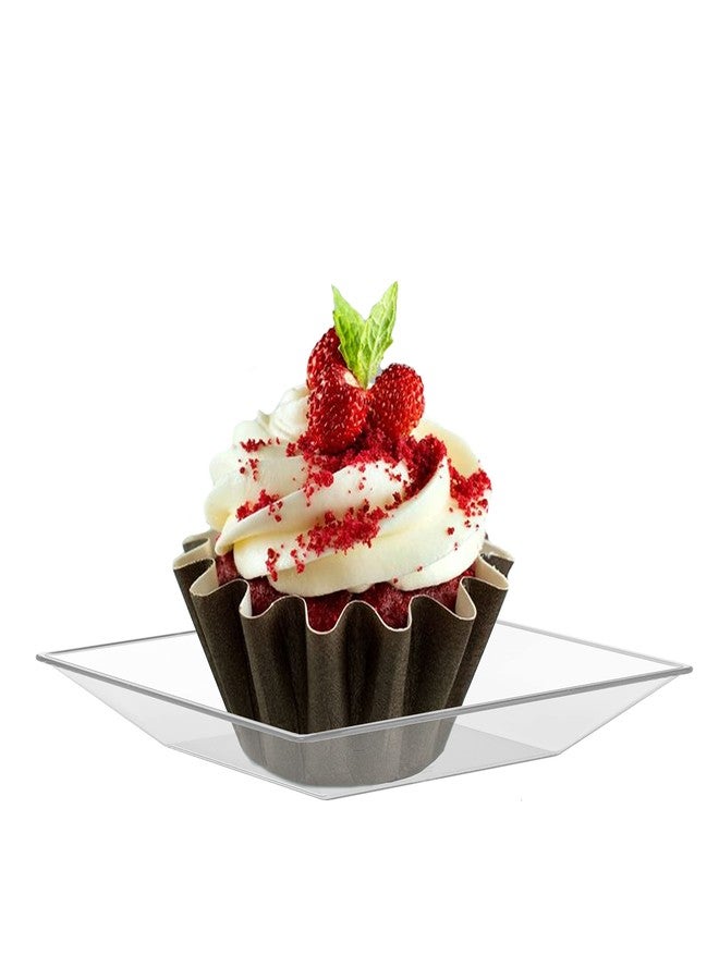 Exquisite Mini Disposable Appetizer Plates - 100 Pack 2.95 In. x 2.95 in. Crystal Clear Plastic Dessert Plates - Elegant Design for Weddings, Birthdays, and Formal Parties - Stackable and Convenient - BPA Free - Image 3