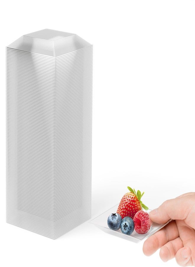 Exquisite Mini Disposable Appetizer Plates - 100 Pack 2.95 In. x 2.95 in. Crystal Clear Plastic Dessert Plates - Elegant Design for Weddings, Birthdays, and Formal Parties - Stackable and Convenient - BPA Free - Image 1