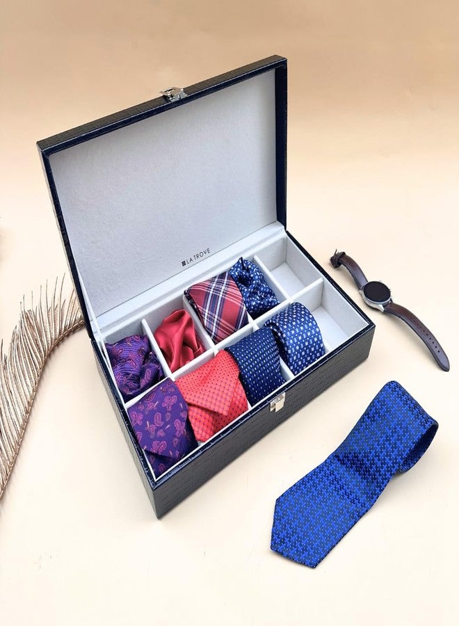 La Trove 10 Slot Tie Organizer Box, Pocket Square Storage Box, Tie Display Case for Men Wardrobe Closet Storage Box, Black - Image 2
