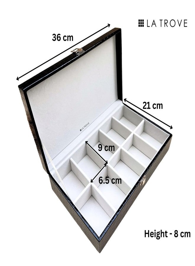 La Trove 10 Slot Tie Organizer Box, Pocket Square Storage Box, Tie Display Case for Men Wardrobe Closet Storage Box, Black - Image 4