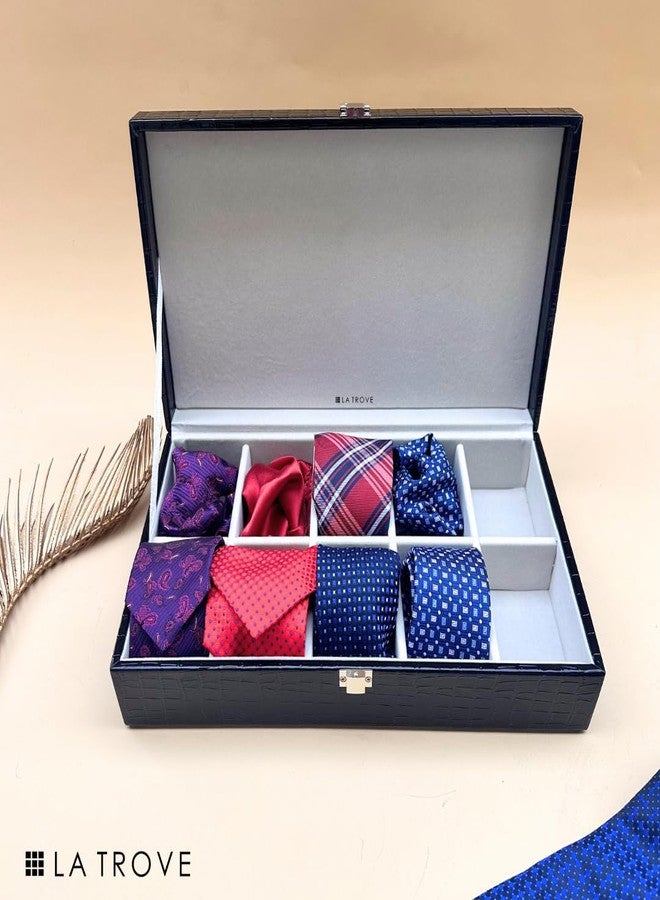 La Trove 10 Slot Tie Organizer Box, Pocket Square Storage Box, Tie Display Case for Men Wardrobe Closet Storage Box, Black - Image 5