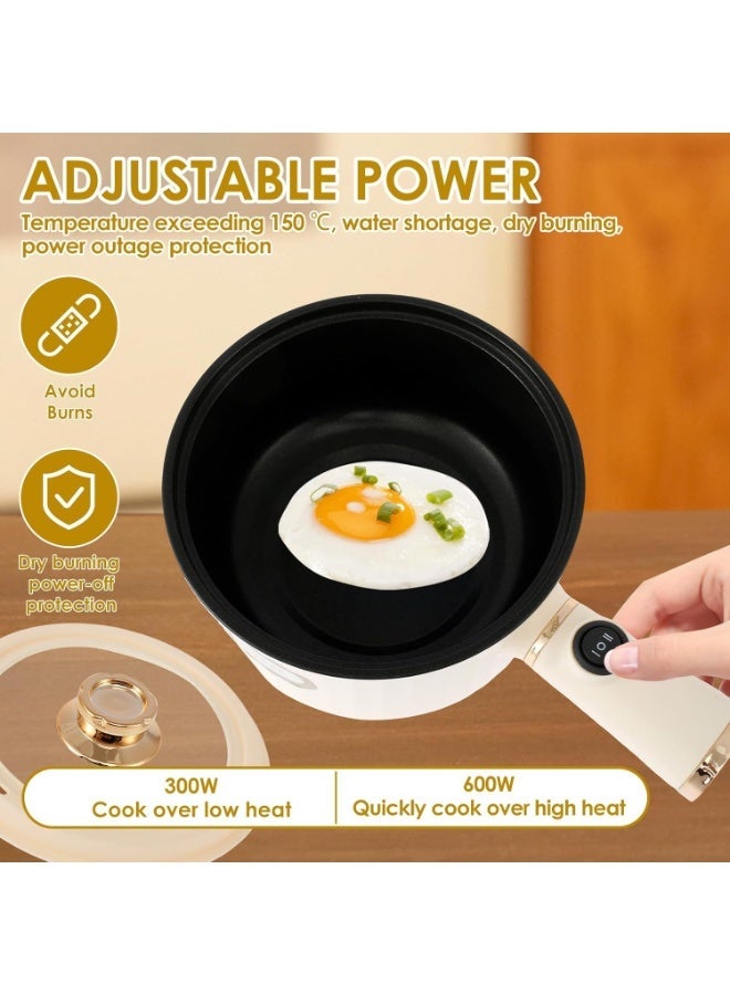 Arabest Electric Hot Pot with Steamer, 1.6L Portable Non-Stick Frying Pan with Adjustable Double Power Control, Multi-Function Mini Hot Pot Cooker for Stir Fry Steak Noodles Soup Pasta Vegetables Eggs - Image 5