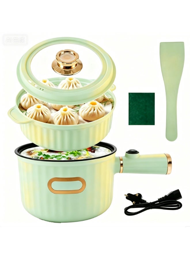 Arabest Electric Hot Pot with Steamer, 1.6L Portable Non-Stick Frying Pan with Adjustable Double Power Control, Multi-Function Mini Hot Pot Cooker for Stir Fry Steak Noodles Soup Pasta Vegetables Eggs - Image 1