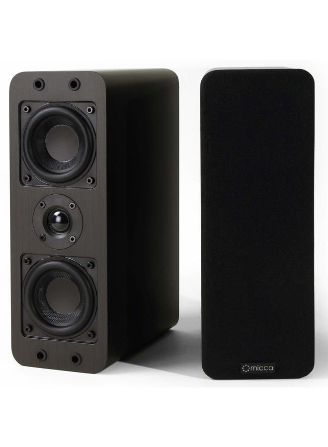 Micca OoO Passive Slim Bookshelf Speakers with 3-Inch Woofers and Silk Tweeter, Thin Design Under 4" Wide, for Desktop Stereo or Home Theater Surround Sound, Wall Mountable, Pair, Dark Walnut - Image 1