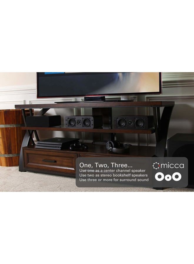 Micca OoO Passive Slim Bookshelf Speakers with 3-Inch Woofers and Silk Tweeter, Thin Design Under 4" Wide, for Desktop Stereo or Home Theater Surround Sound, Wall Mountable, Pair, Dark Walnut - Image 2