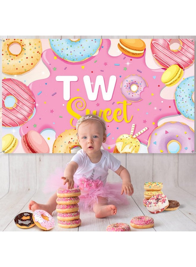 Tiamon Two Sweet Birthday Backdrop Banner Decoration Pink Donut 2Nd Birthday Party Photography Background Props For Girl Donut Party Donut Grow Up Party Candy Party Baby Shower Supplies 6 X 4 Ft - Image 3