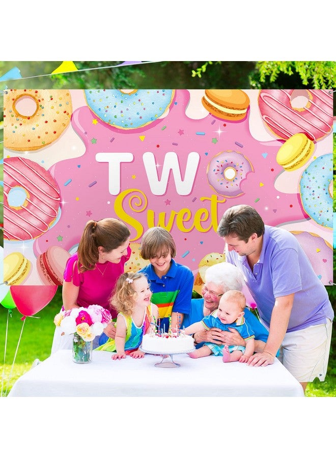 Tiamon Two Sweet Birthday Backdrop Banner Decoration Pink Donut 2Nd Birthday Party Photography Background Props For Girl Donut Party Donut Grow Up Party Candy Party Baby Shower Supplies 6 X 4 Ft - Image 5