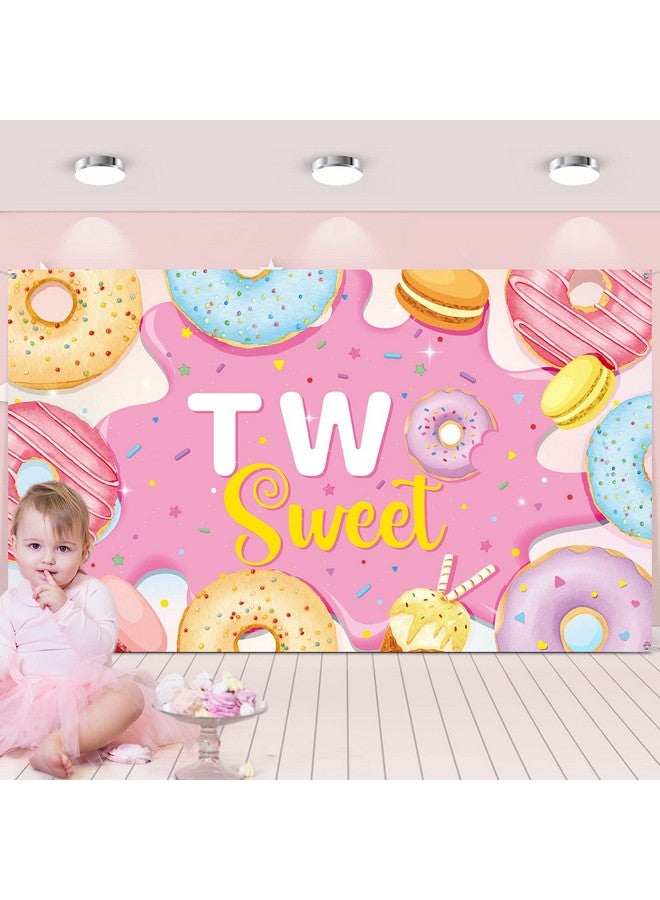 Tiamon Two Sweet Birthday Backdrop Banner Decoration Pink Donut 2Nd Birthday Party Photography Background Props For Girl Donut Party Donut Grow Up Party Candy Party Baby Shower Supplies 6 X 4 Ft - Image 1