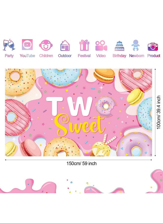 Tiamon Two Sweet Birthday Backdrop Banner Decoration Pink Donut 2Nd Birthday Party Photography Background Props For Girl Donut Party Donut Grow Up Party Candy Party Baby Shower Supplies 6 X 4 Ft - Image 2