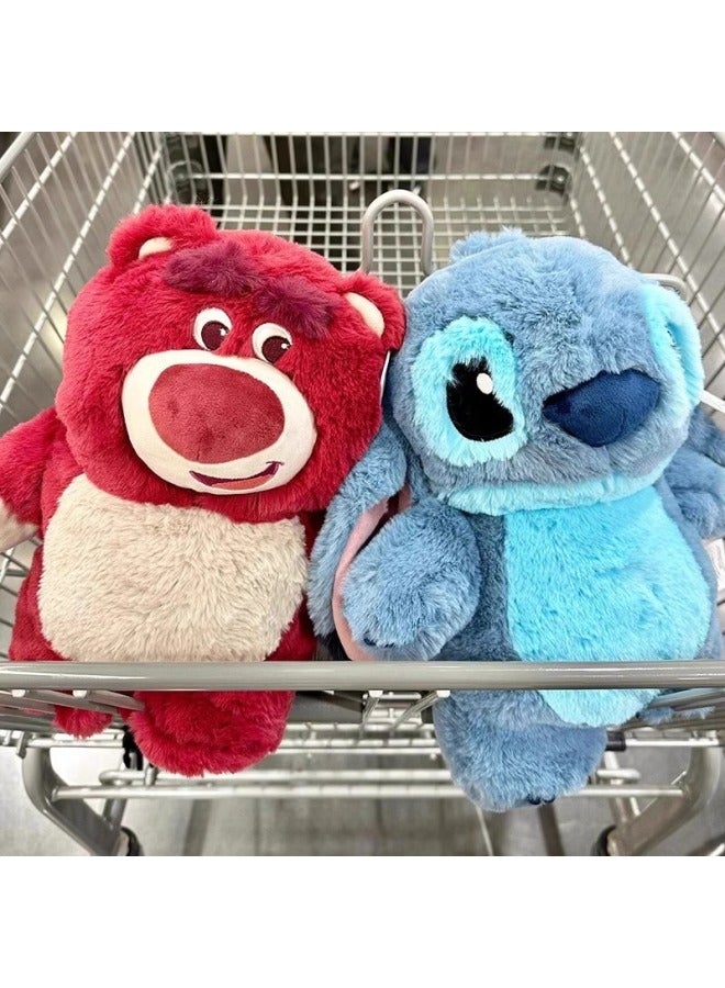 Stiffer Hot Water Bag Cartoon Shark Plush Hand Injection Bag Thickened Anti-Thick PVC Hand Warmer For Easy Removal And Washing-Color:Strawberry Bear (including Water Bag) 30*26cm  - Image 2