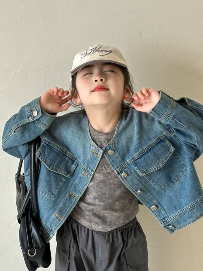 Girls' Denim Jacket Children'S Spring Simple Round Neck Jacket Korean Style Casual Top Trendy - Image 5