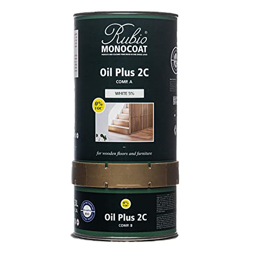 Rubio Monocoat Wood Stain & Finish 650 ft² - White 5% | Oil Plus 2C | Quick-Dry, Eco-Friendly Linseed Wood Oil for Indoor Use, Includes Accelerator (Part B) | Protector | 1.3 L - Image 1