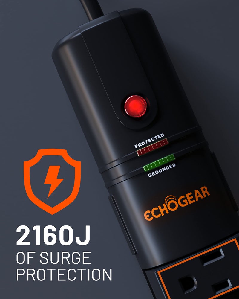 ECHOGEAR VoltSpin Surge Protector Power Strip with Rotating Outlets, Flat Plug, Long Cord, & Mounting Holes - Power Strip with Heavy Duty Surge Suppression Plus Built-in Cable Management - Image 3