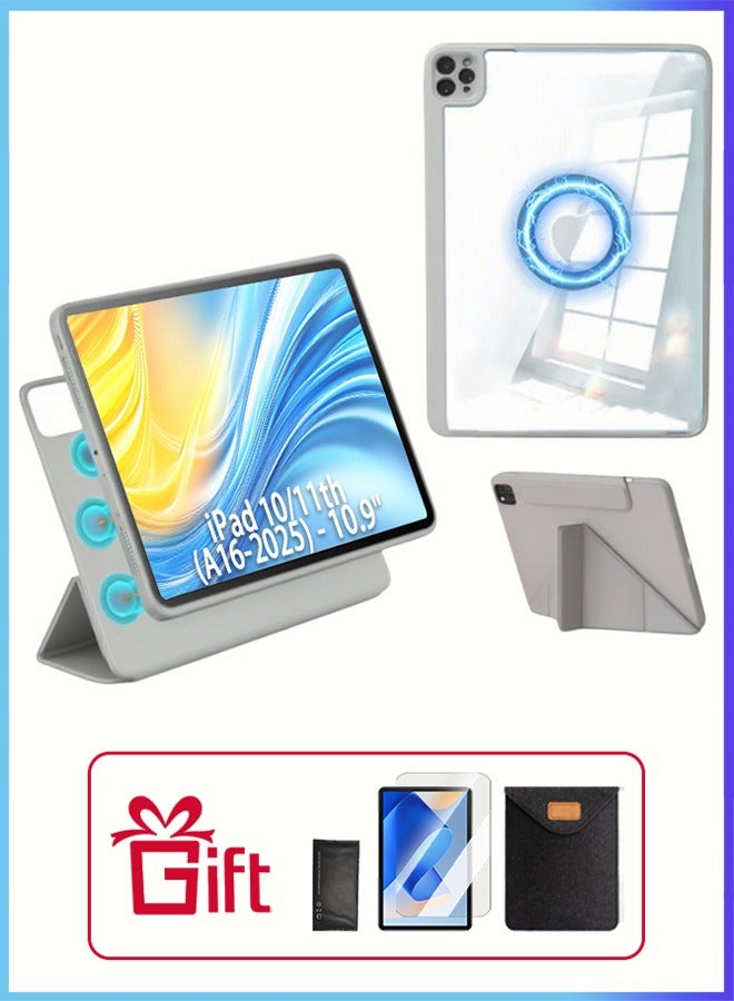 iPad 11th Generation Case (A16 2025) Case and iPad 10th 10.9 Inch Case With Pen Slot/720 Degree Convenient Magnetic Attachment/Shockproof Y Folding Stand/Auto Sleep/Wake Slim Stand/AED 35 Gift Set Anti-Glare Protective Film/Felt Tablet Pouch -Gray - Image 1
