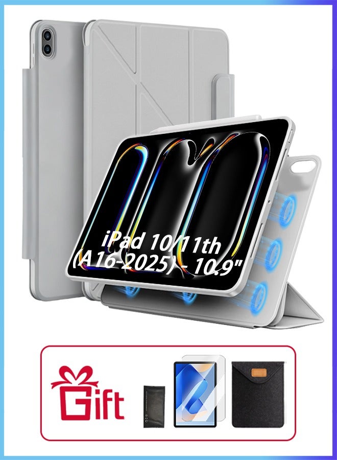 iPad 11th Generation Case (A16 2025) Case and iPad 10th 10.9 Inch Case With Pen Slot/720 Degree Convenient Magnetic Attachment/Shockproof Y Folding Stand/Auto Sleep/Wake Slim Stand/AED 35 Gift Set Anti-Glare Protective Film/Felt Tablet Pouch -Gray - Image 1