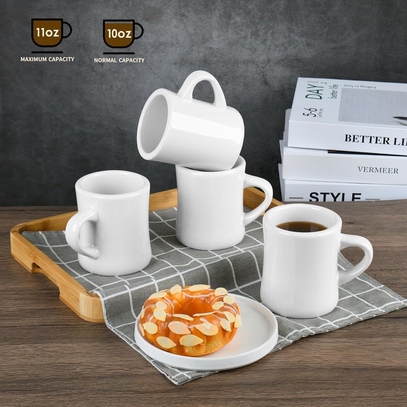 CAILIDE 11oz White Diner Coffee Mug Set of 4 Ceramic Mugs Great for Kitchen Set Travel and Hot Tea White - Image 4