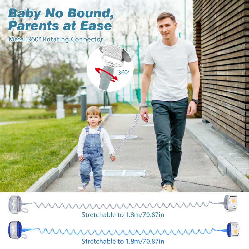 زواوا Toddler Leash 2Pack, Toddler Kids Harness Anti Lost Wrist Link with Magnetic Lock, Reflective Safety Walking Harness Wristband Leashes for 2,3,4 Years Old Boys Girls, Blue+Gray - Image 4