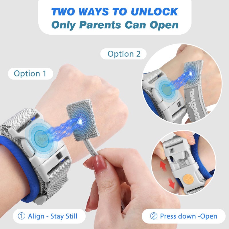 زواوا Toddler Leash 2Pack, Toddler Kids Harness Anti Lost Wrist Link with Magnetic Lock, Reflective Safety Walking Harness Wristband Leashes for 2,3,4 Years Old Boys Girls, Blue+Gray - Image 3
