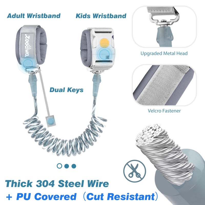زواوا Toddler Leash 2Pack, Toddler Kids Harness Anti Lost Wrist Link with Magnetic Lock, Reflective Safety Walking Harness Wristband Leashes for 2,3,4 Years Old Boys Girls, Blue+Gray - Image 2