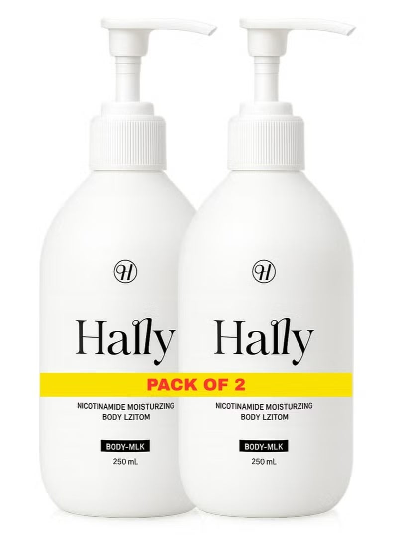Pack of 2 Hally Body Milk 250ml Each Nicotinamide Moisturizing Body Lotion Skin Whitening Nourishing Hydrating For Dry Skin Women and Men