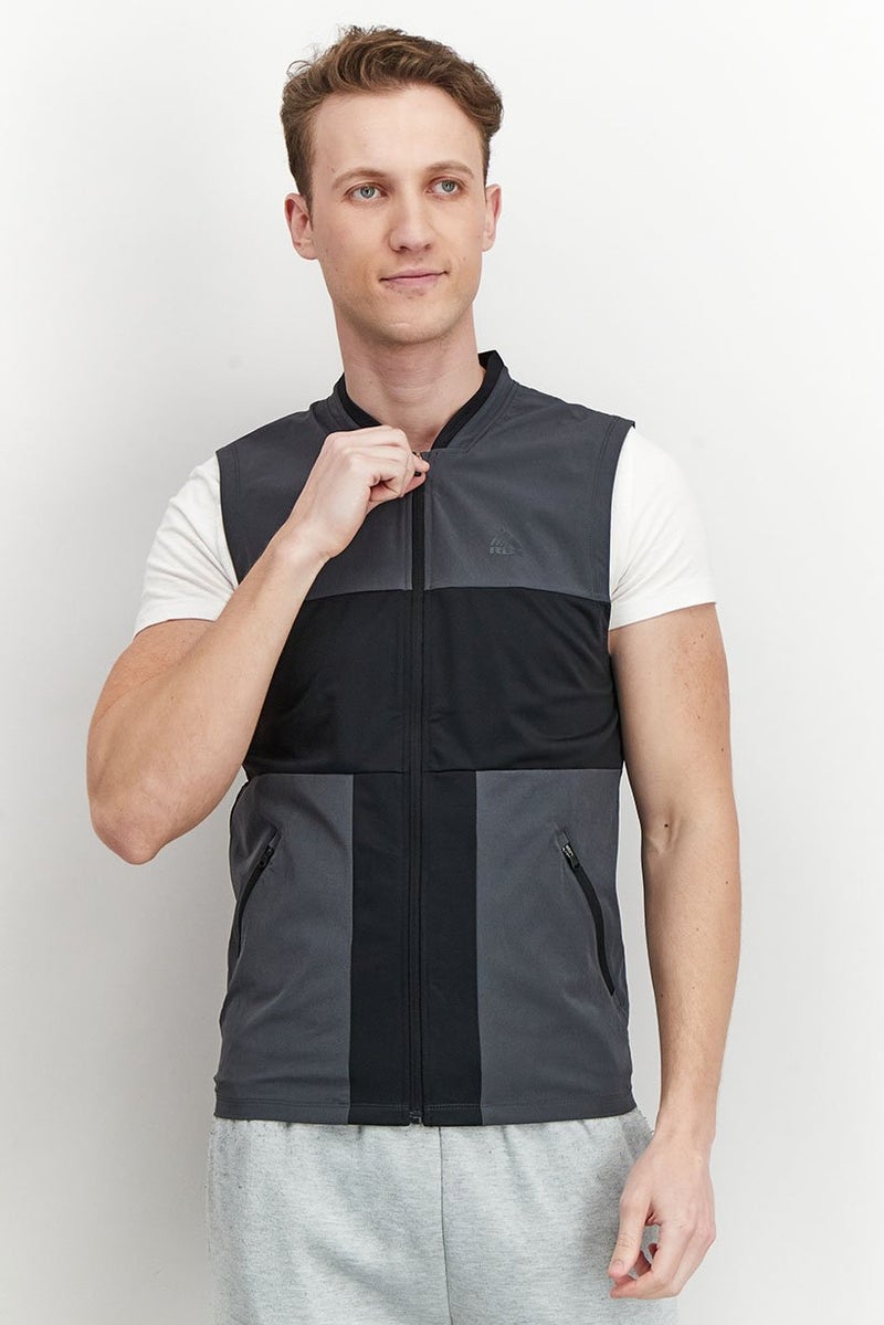 RBX Men Sportswear Fit Sleeveless Training Full Zip Vest, Dark Grey - Image 1