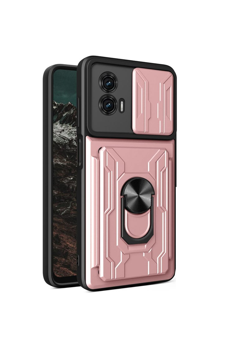 Motorola Moto G73 5G Mobile Phone Case Cover with Card Holder, Slide Camera Lens Cover, 360°Rotating Kickstand Ring, Bumper Shockproof Phone Case 