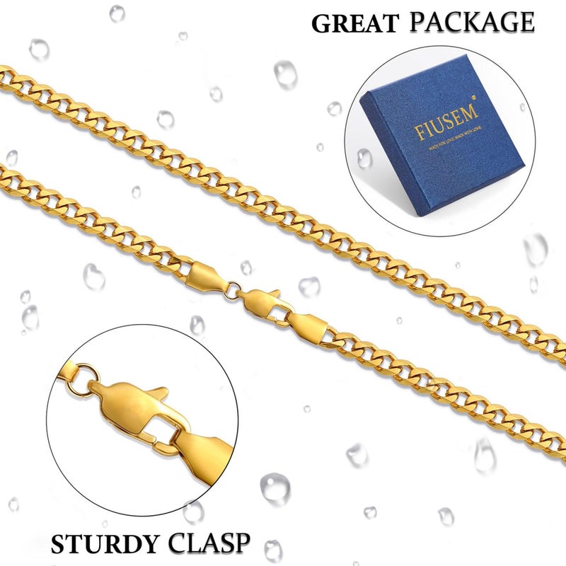 Fiusem 3.5mm Gold Chains for Men, 18K Gold Plated Mens Necklace Chains, Stainless Steel Cuban Link Chain Necklace for Men and Women, Mens Chains 18 Inch - Image 4