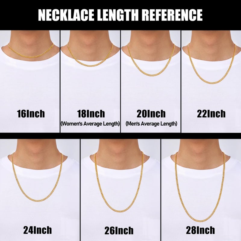 Fiusem 3.5mm Gold Chains for Men, 18K Gold Plated Mens Necklace Chains, Stainless Steel Cuban Link Chain Necklace for Men and Women, Mens Chains 18 Inch - Image 3